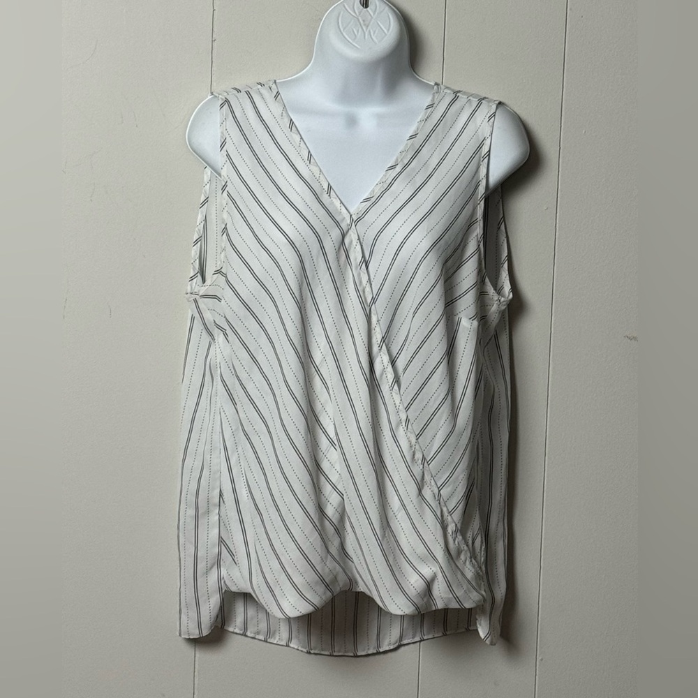 Atmosphere Women’s White and Black Sleeveless V Neck Striped Wrap Blouse Size 12